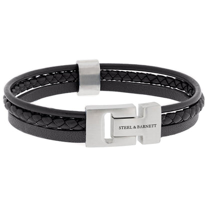 Multi Strand Black Leather Men's Bracelet - STEEL & BARNETT