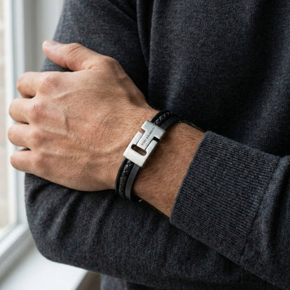 Multi Strand Black Leather Men's Bracelet - STEEL & BARNETT