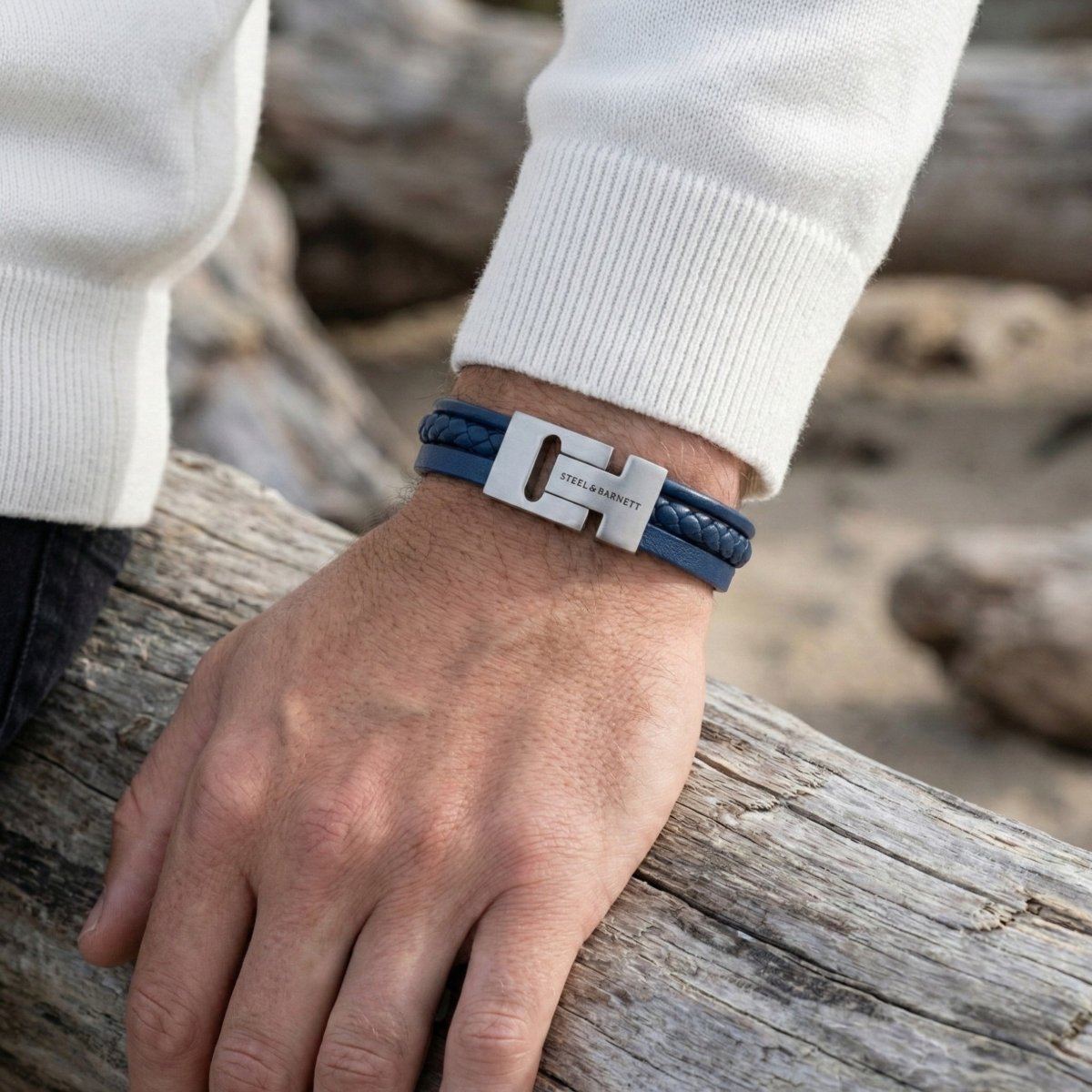 Multi Strand Blue Leather Men's Bracelet - STEEL & BARNETT