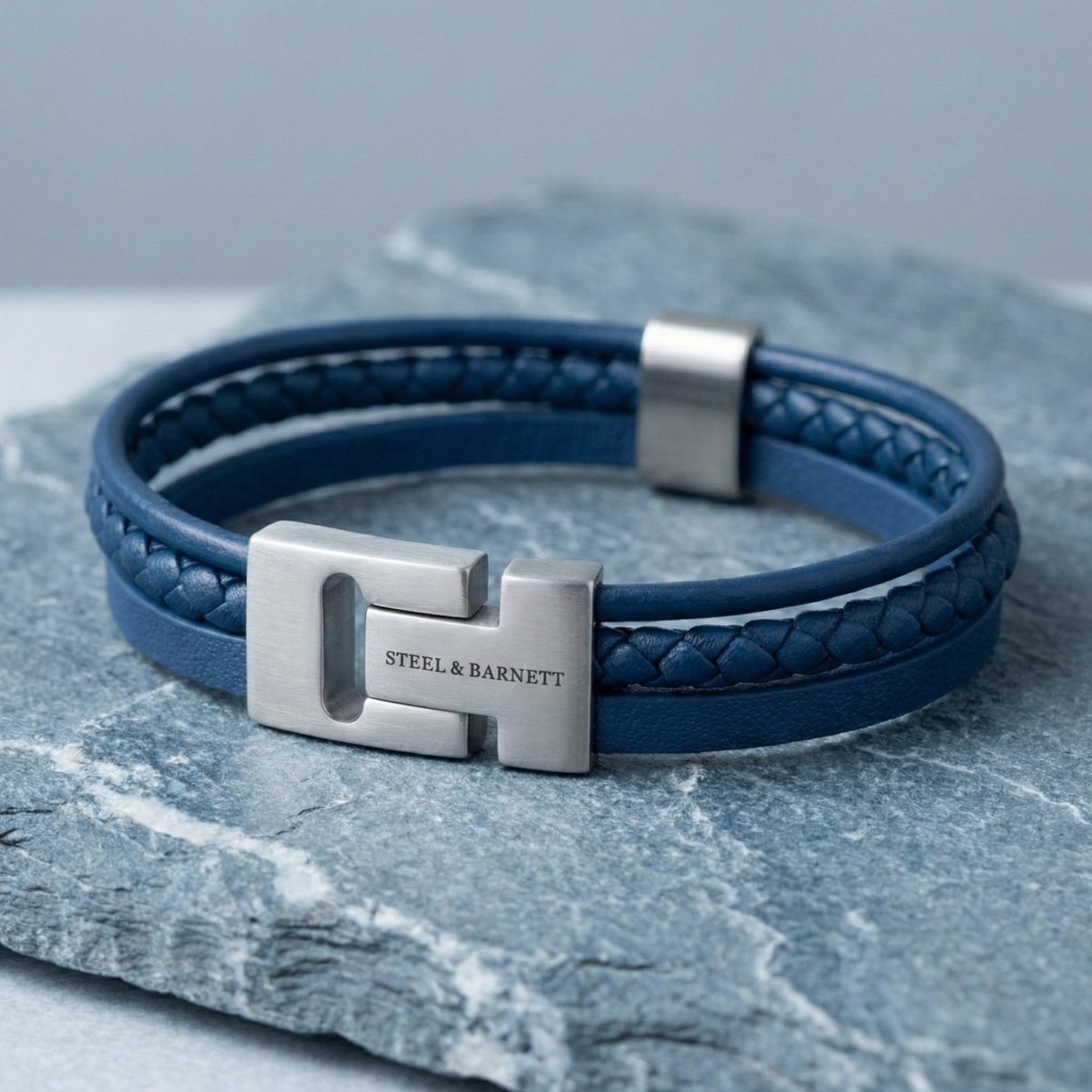 Multi Strand Blue Leather Men's Bracelet - STEEL & BARNETT