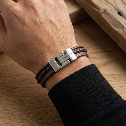 Multi Strand Brown Leather Men’s Bracelet - STEEL & BARNETT