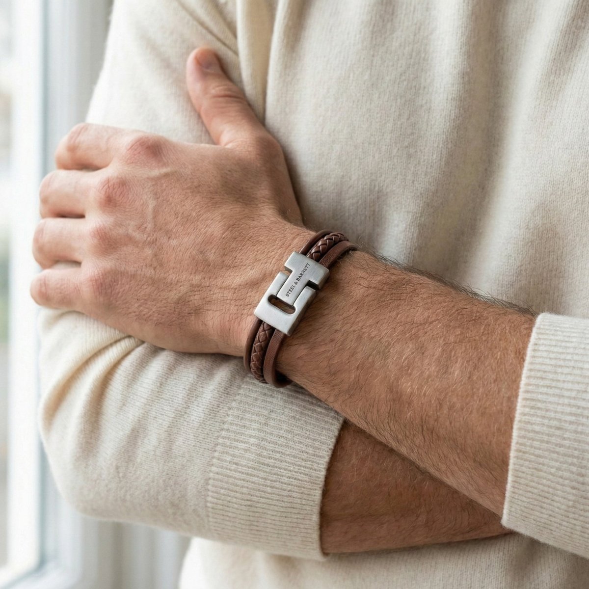 Multi Strand Peanut Leather Men's Bracelet - STEEL & BARNETT