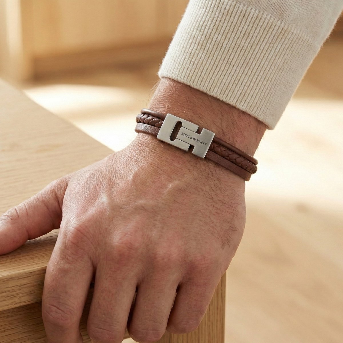 Multi Strand Peanut Leather Men's Bracelet - STEEL & BARNETT