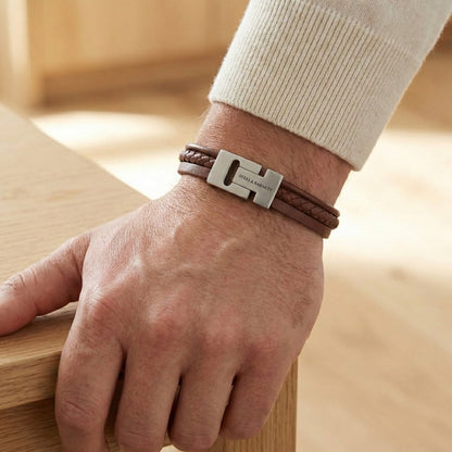 Multi Strand Peanut Leather Men's Bracelet - STEEL & BARNETT