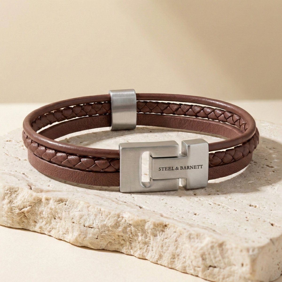 Multi Strand Peanut Leather Men's Bracelet - STEEL & BARNETT