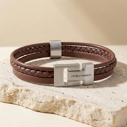 Multi Strand Peanut Leather Men's Bracelet - STEEL & BARNETT