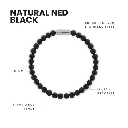 Natural Ned 6mm Round Gemstone Bracelet Black Onyx - STEEL & BARNETT