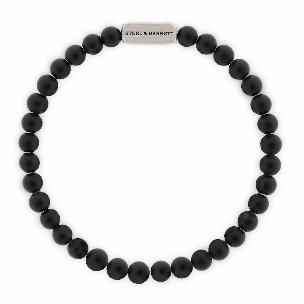 Natural Ned 6mm Round Gemstone Bracelet Black Onyx - STEEL & BARNETT