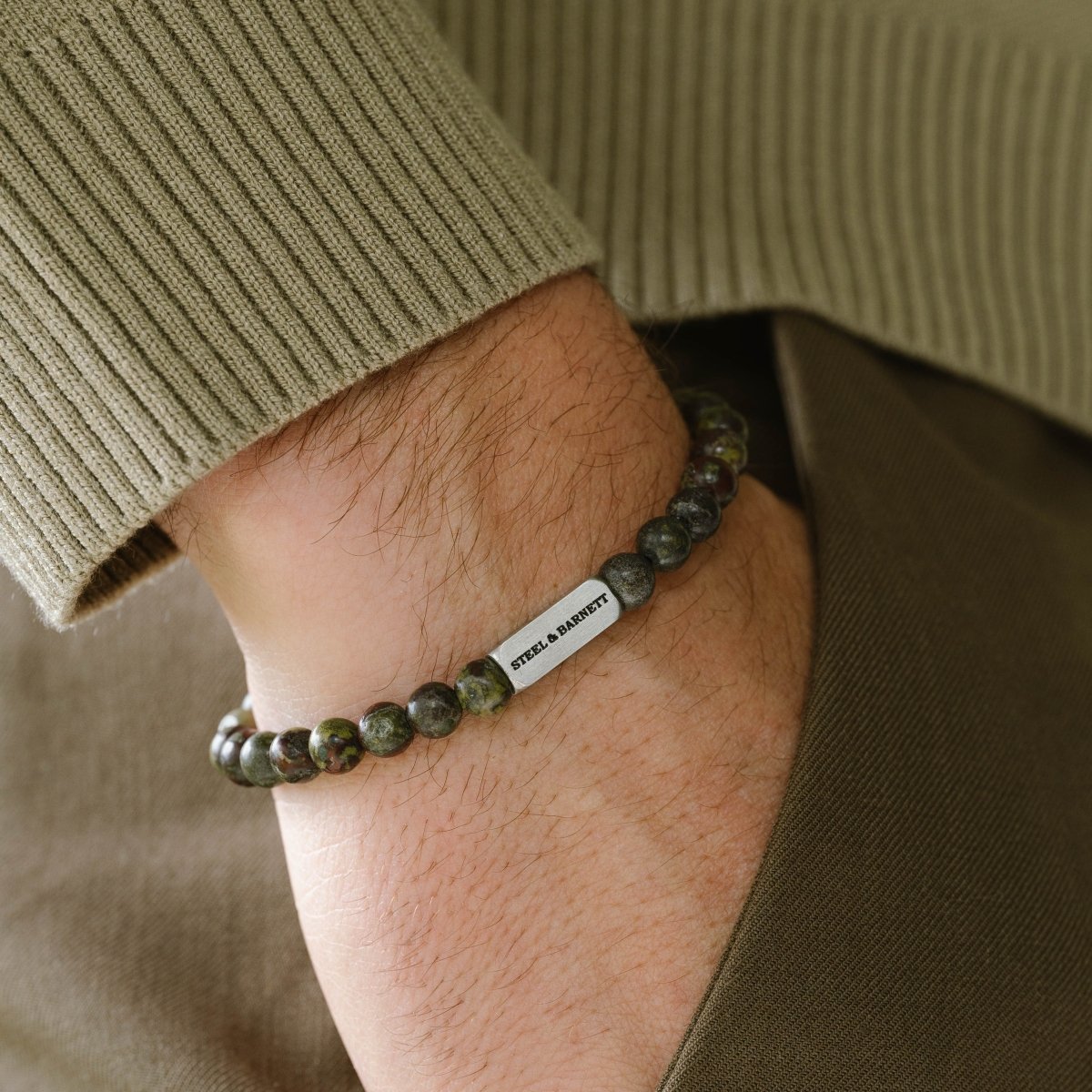 Natural Ned 6mm Round Gemstone Bracelet Dragon Blood - STEEL & BARNETT