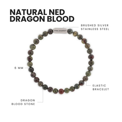 Natural Ned 6mm Round Gemstone Bracelet Dragon Blood - STEEL & BARNETT