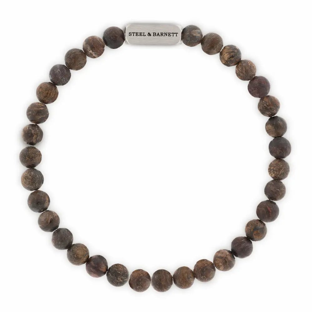 Natural Ned 6mm Round Gemstone Bracelet Matt Bronzite - STEEL & BARNETT