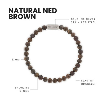Natural Ned 6mm Round Gemstone Bracelet Matt Bronzite - STEEL & BARNETT