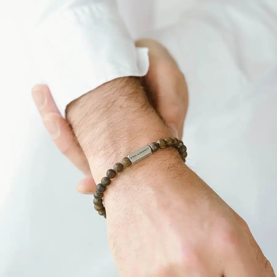 Natural Ned 6mm Round Gemstone Bracelet Matt Bronzite - STEEL & BARNETT