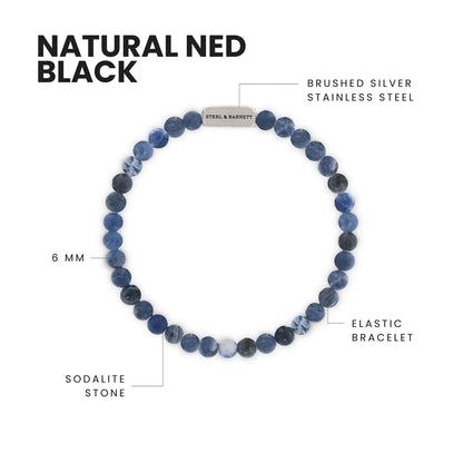 Natural Ned 6mm Round Gemstone Bracelet Matt Sodalite - STEEL & BARNETT