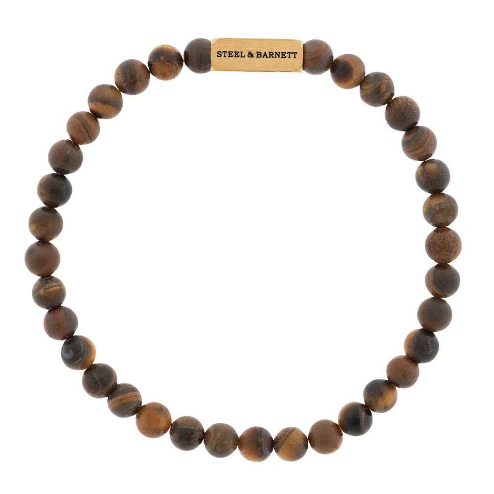Natural Ned 6mm Round Gemstone Bracelet Matt Tiger Eye/18K Gold - STEEL & BARNETT