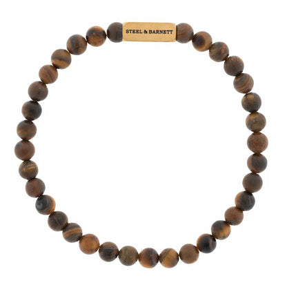Natural Ned 6mm Round Gemstone Bracelet Matt Tiger Eye/18K Gold - STEEL & BARNETT