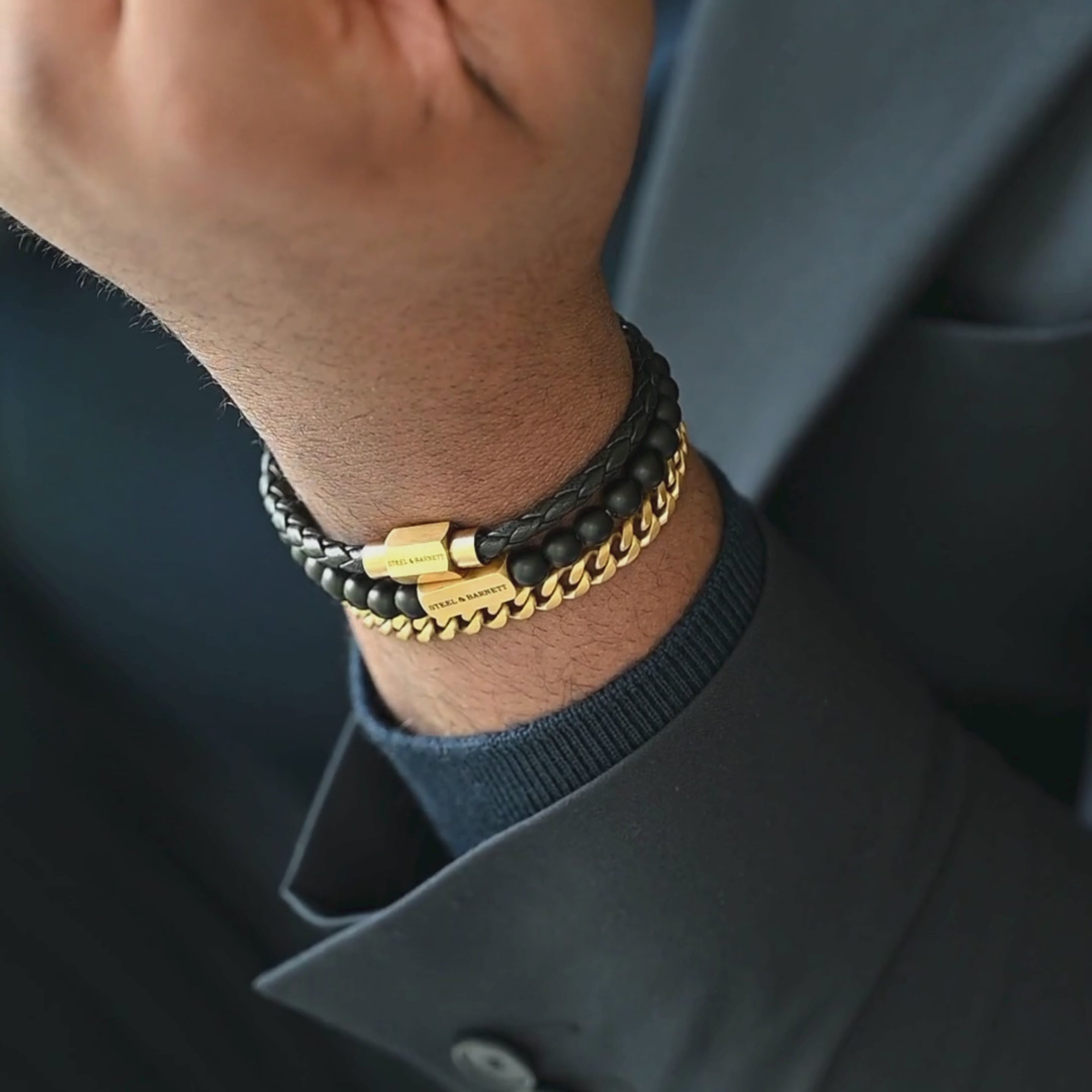 18k gold plated thin cuban link steel bracelet