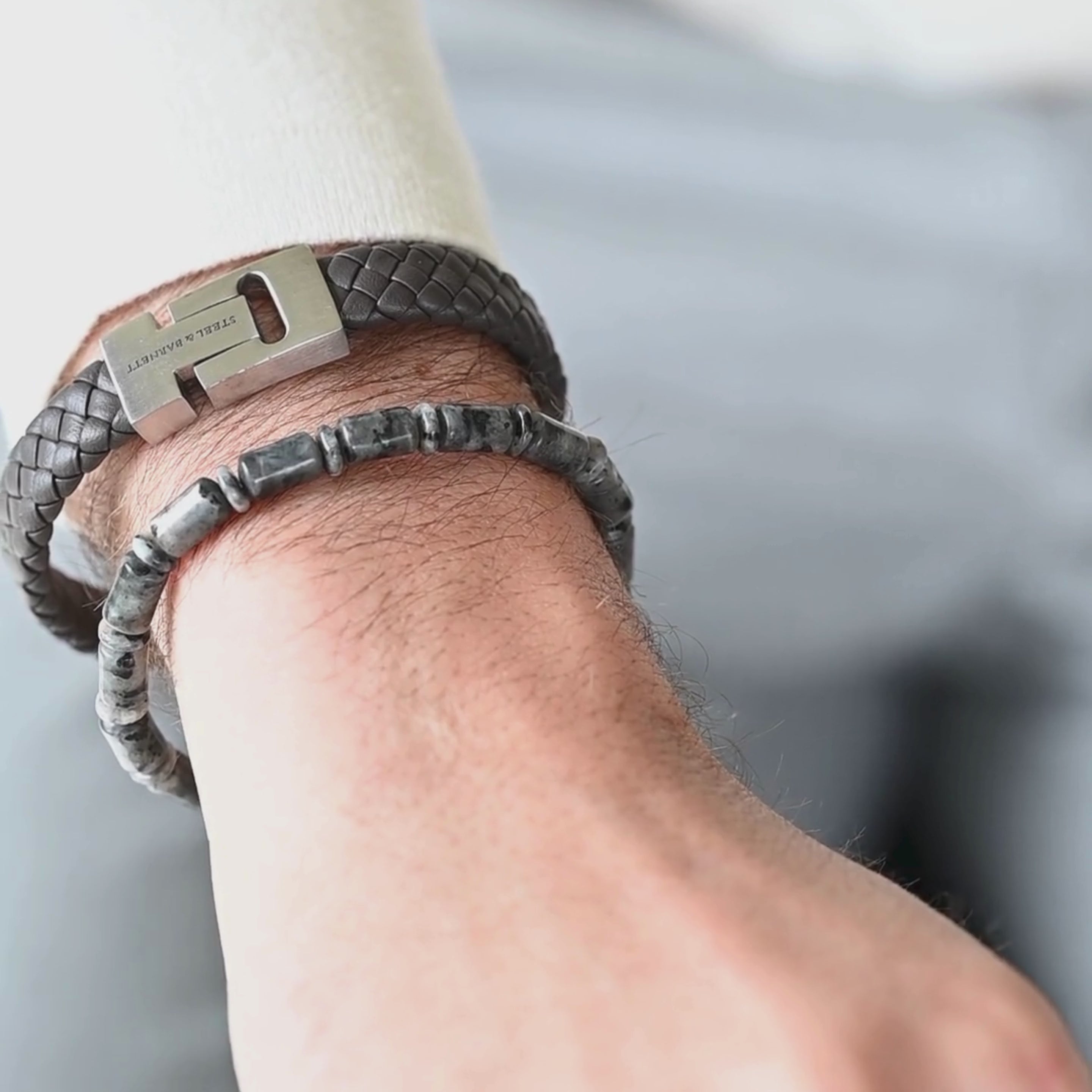 Harrison Nappa Leather Bracelet Dark Gray STEEL BARNETT