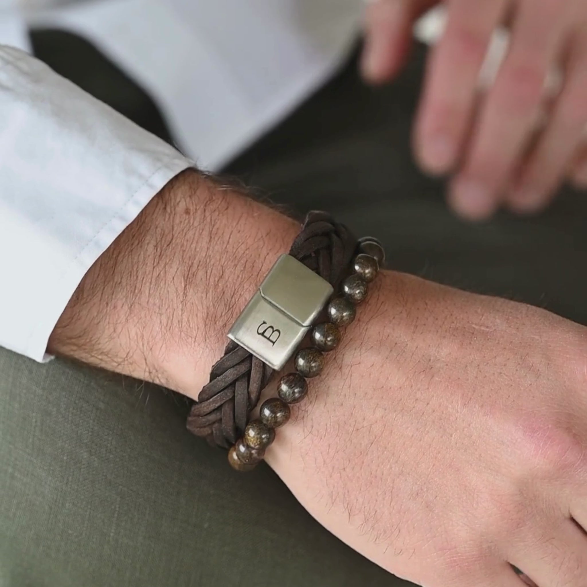 earthy bronzite stone bead stacking bracelet