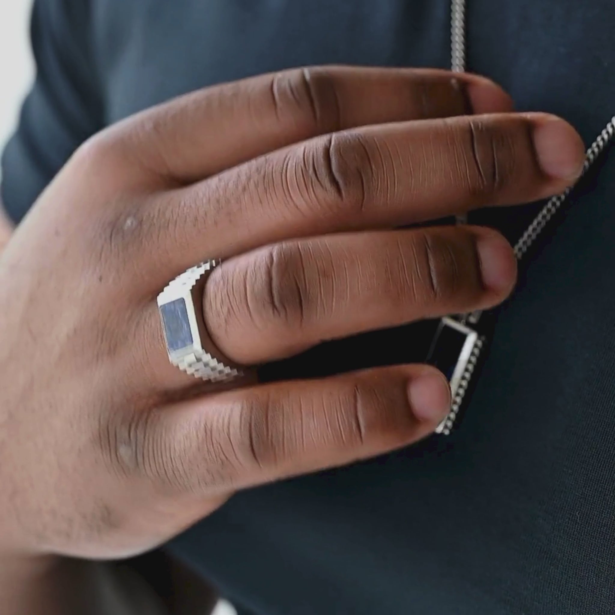 silver blue necklace chain mendant for men gemstone sodalite steel and barnett stainless steel Hatton Gemstone Necklace Silver/Sodalite Adjustable 60-70cm/24-28'