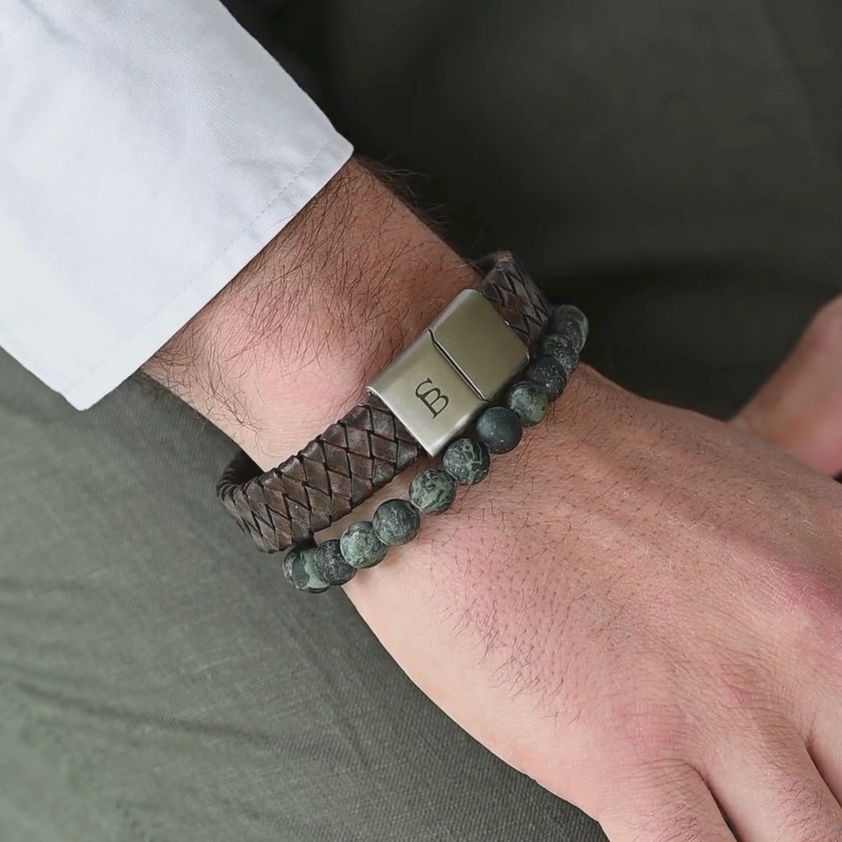 earthy matte kambaba stone bead stacking bracelet