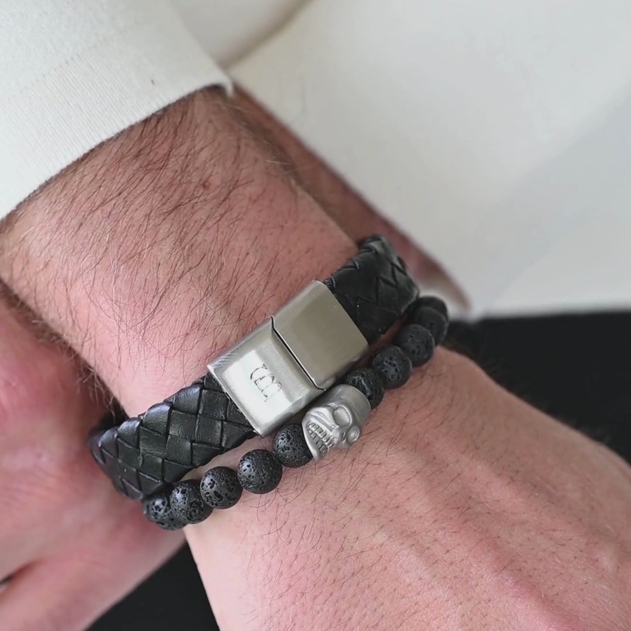 lava black stone bracelet stainless steel skull