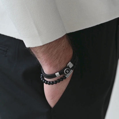 black Rope Bracelet Set silver stainless steel rope bracelet for men