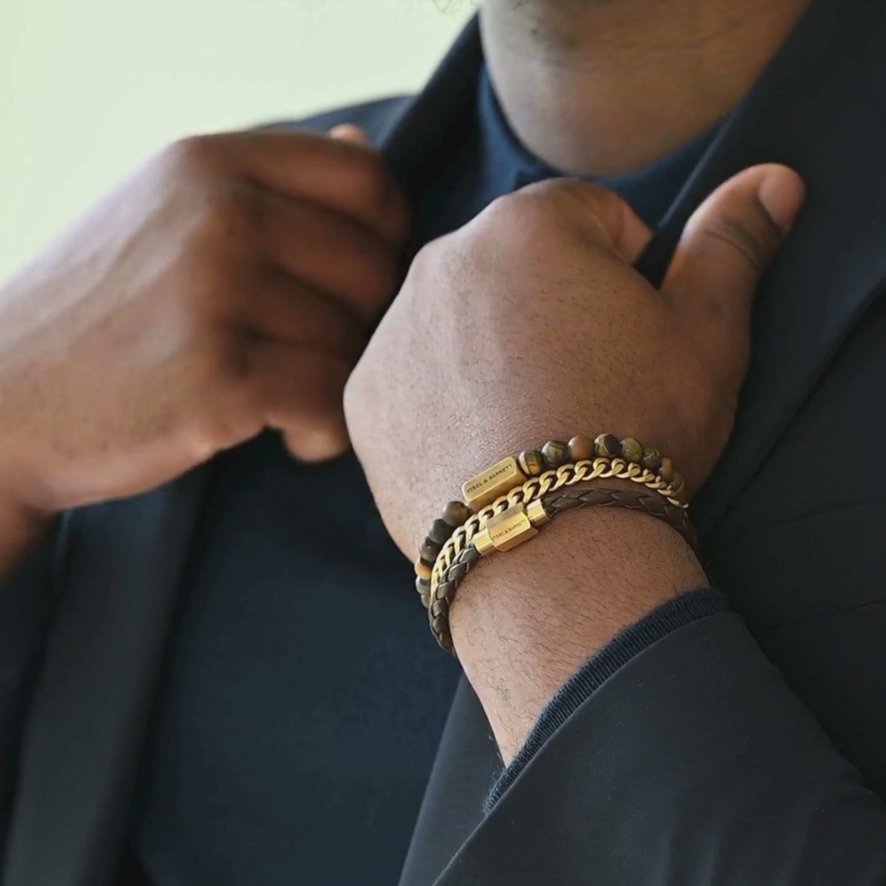 Natural Ned 6mm Round Gemstone Bracelet Matt Tiger Eye/18K Gold