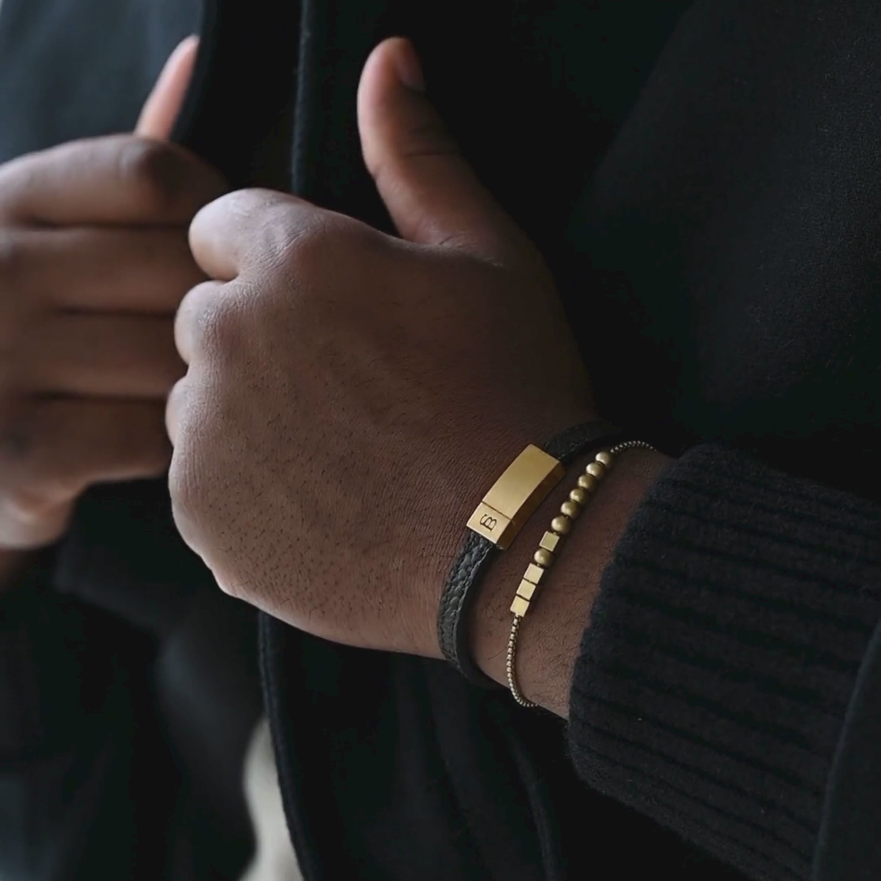 thin black leather gold bracelet fot men stainless steel steel and barnett