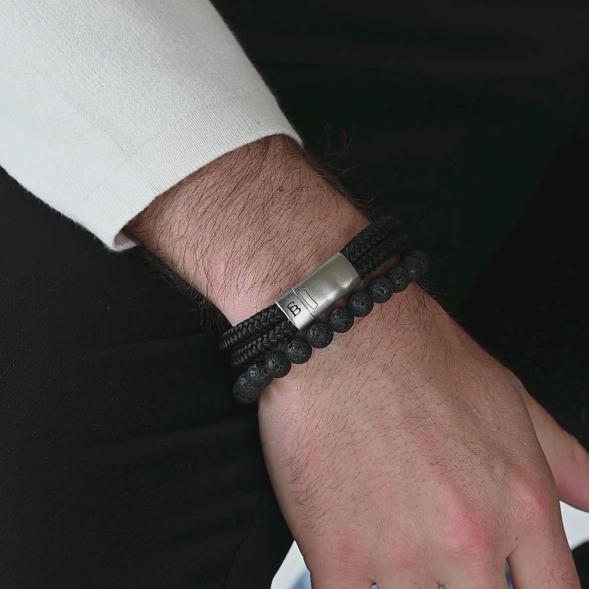 mens black lava stone 8mm round bead bracelet