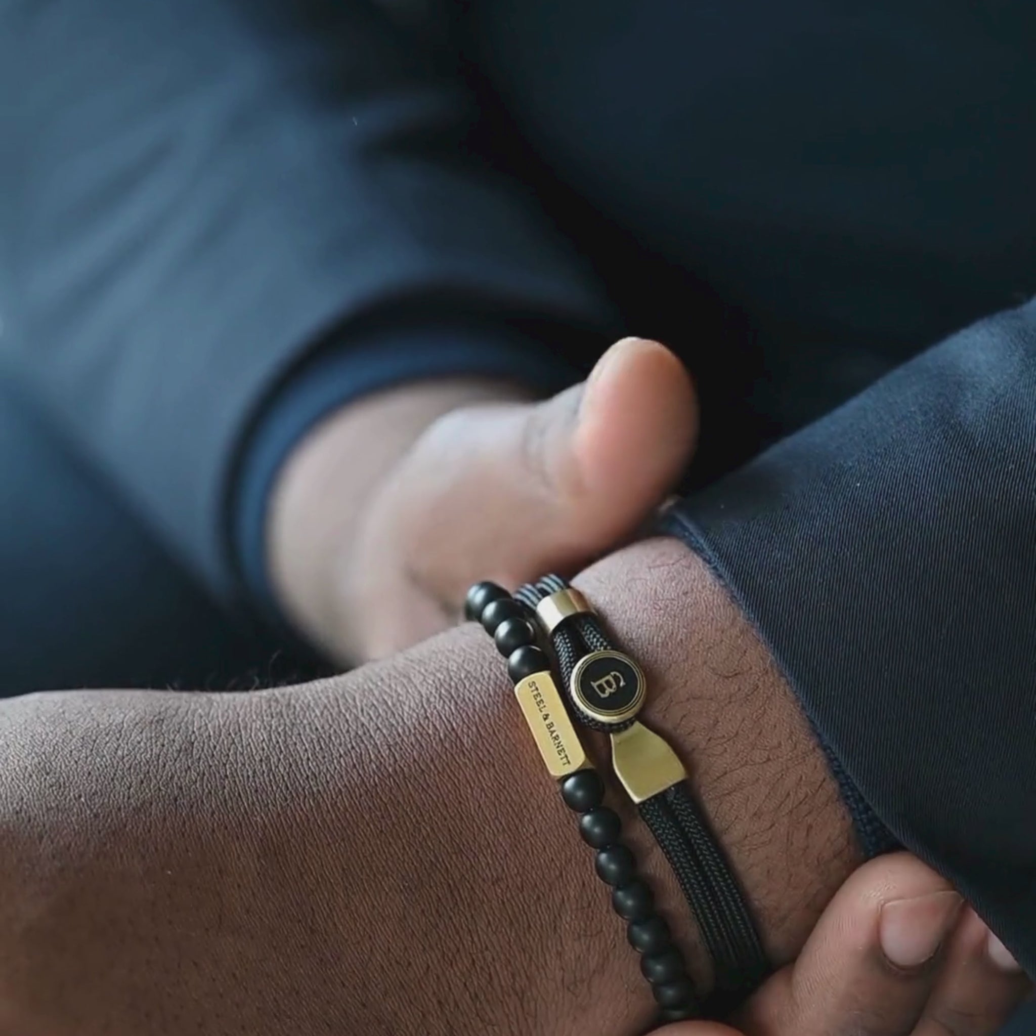 stainless steel 18k gold plated nautical black rope bracelet for guys