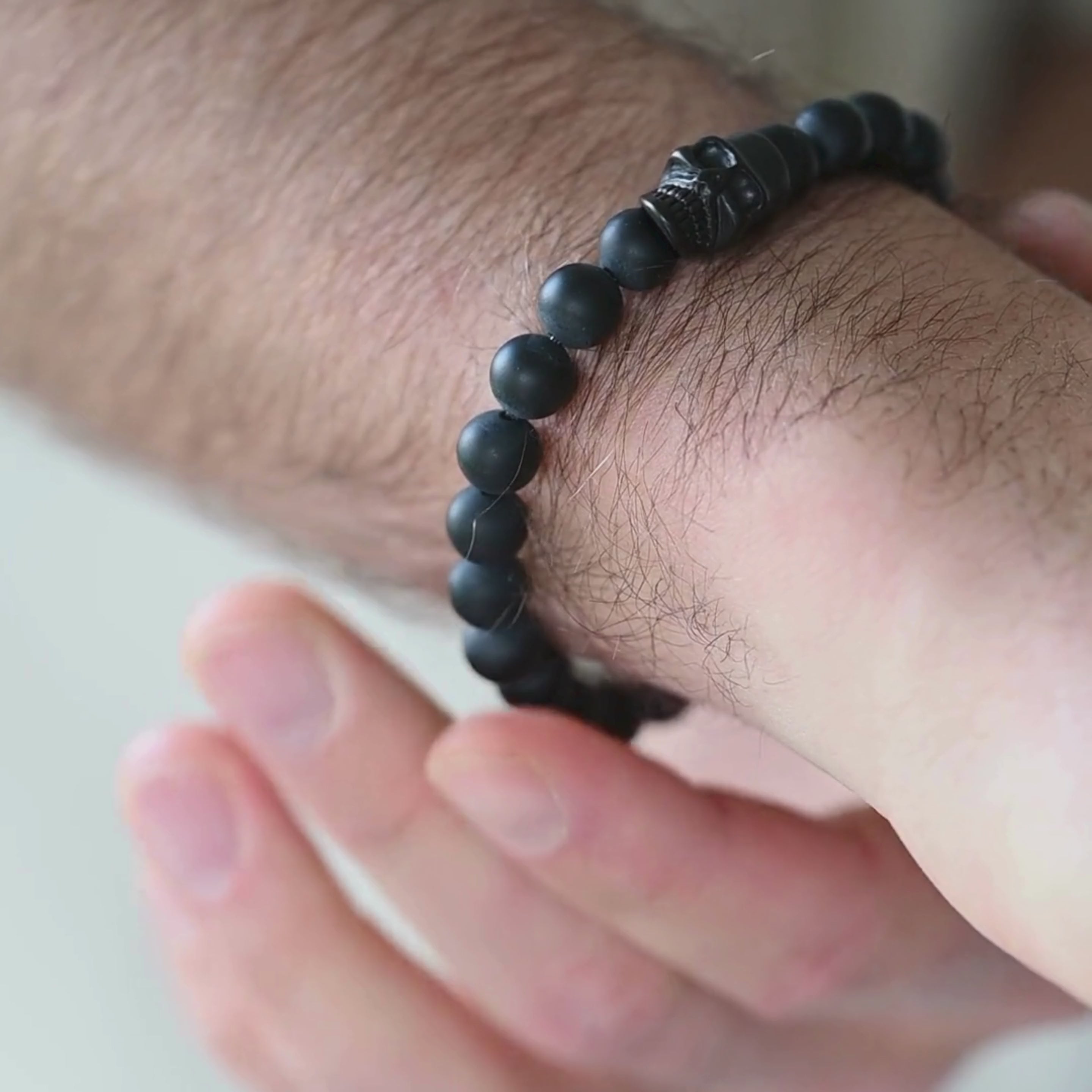 all black matt stone bracelet stainless steel skull