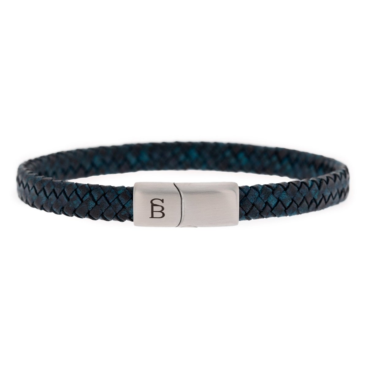 Deep Blue Leather Braided Bracelet For Men