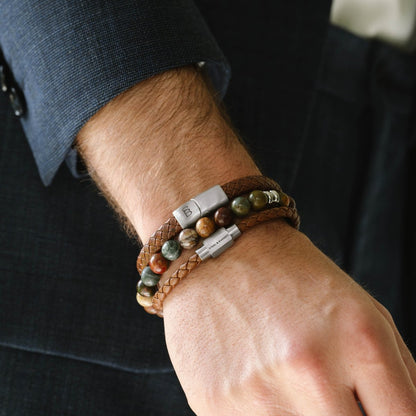 Riley Leather Bracelet Caramel - STEEL & BARNETT