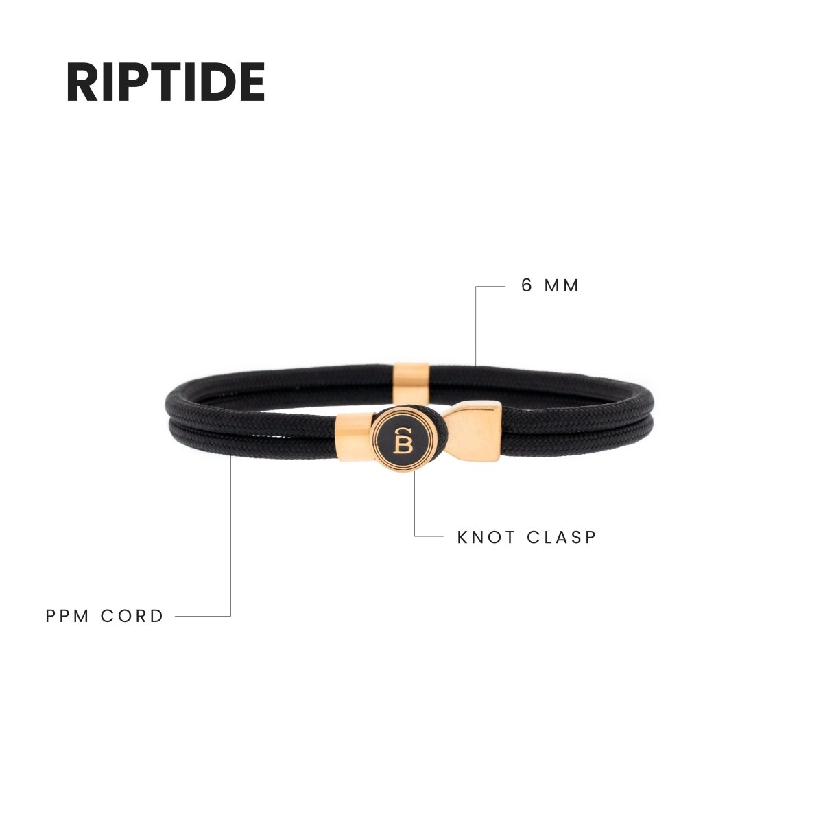 Riptide Rope Bracelet Black/18K Gold - STEEL & BARNETT