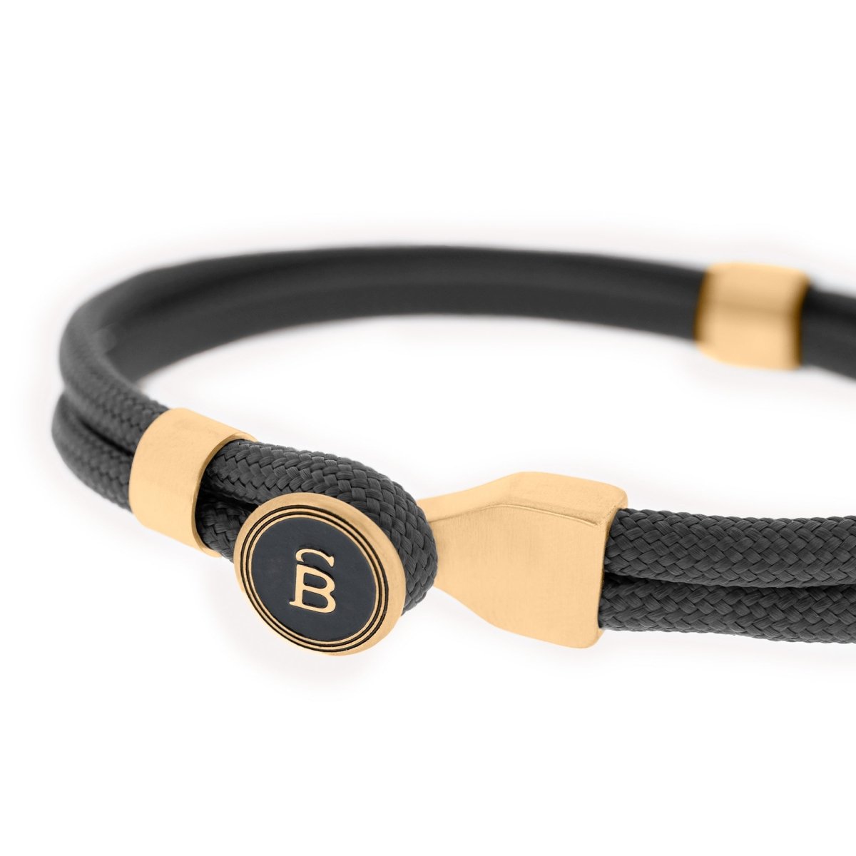 marine black cord men’s wristband 18k gold plated