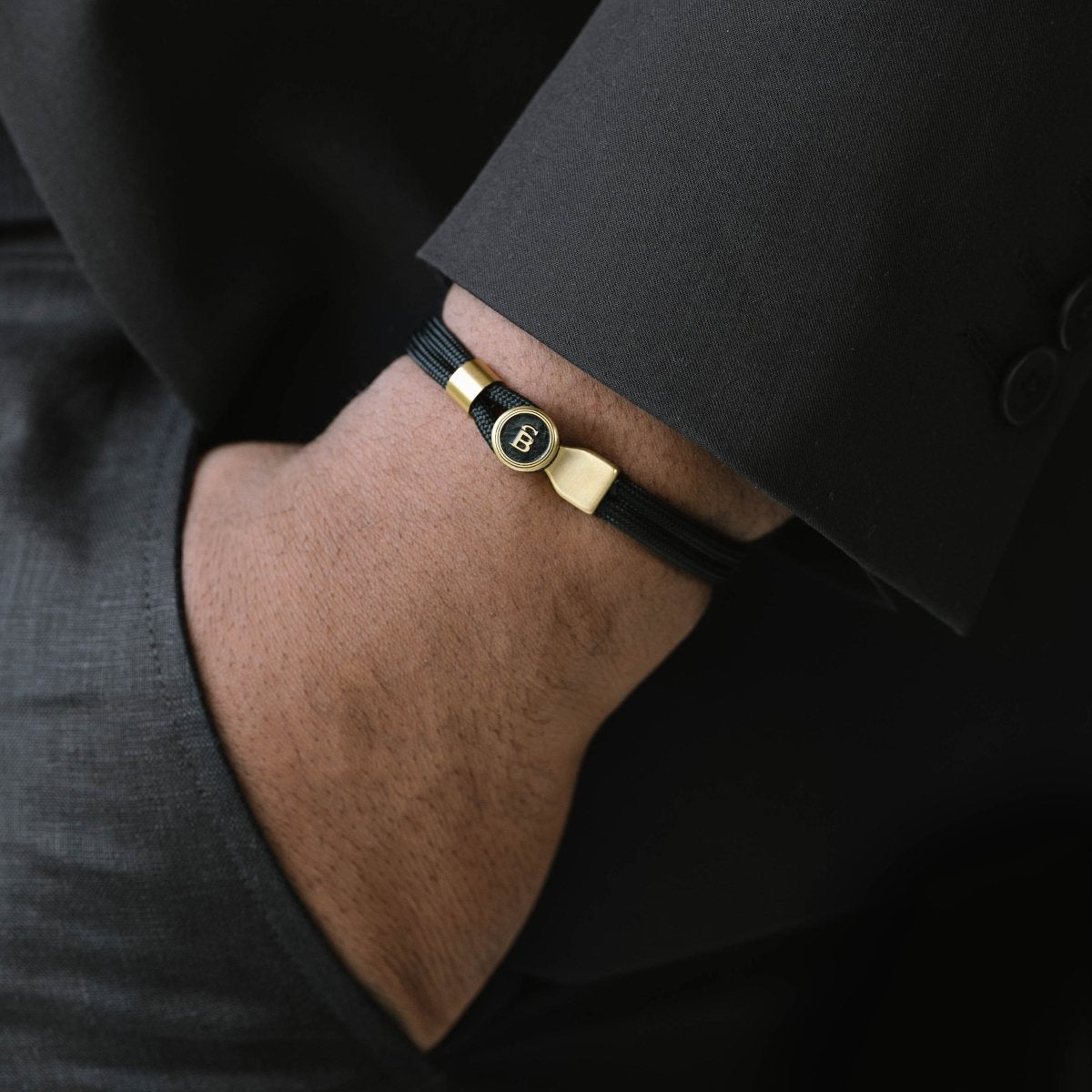 sailor knot black rope bracelet in 18k plated gold stainless steel