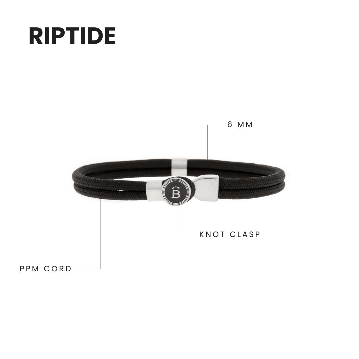 Riptide Rope Bracelet Black/Silver - STEEL & BARNETT
