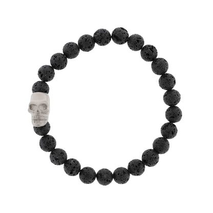 Skull 8mm Round Gemstone Bracelet Lava