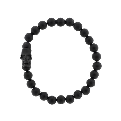 Skull 8mm Round Gemstone Bracelet Matt Black