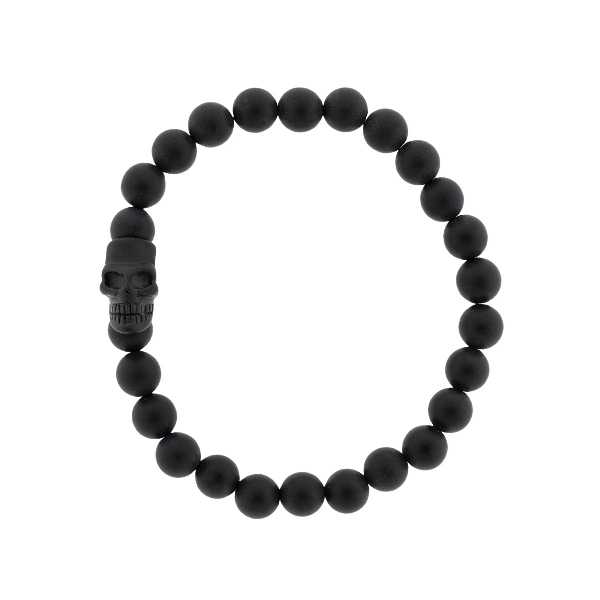 Skull 8mm Round Gemstone Bracelet Black Onyx - STEEL & BARNETT