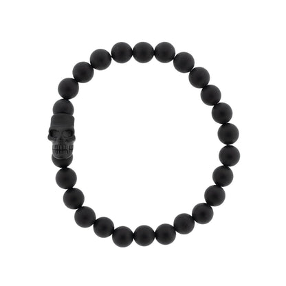 Skull 8mm Round Gemstone Bracelet Black Onyx - STEEL & BARNETT
