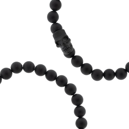 Skull 8mm Round Gemstone Bracelet Black Onyx - STEEL & BARNETT