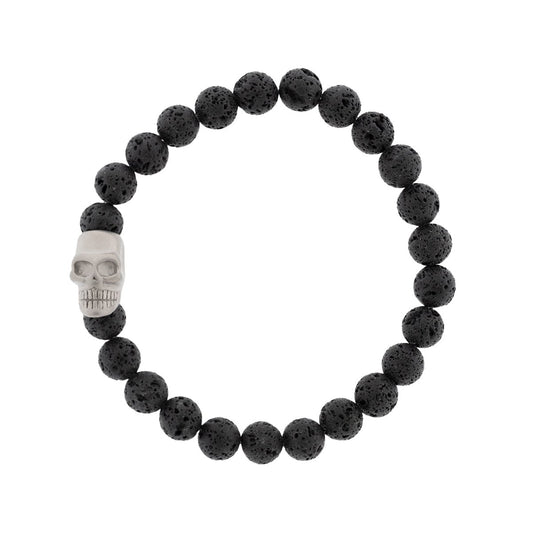 Skull 8mm Round Gemstone Bracelet Lava - STEEL & BARNETT