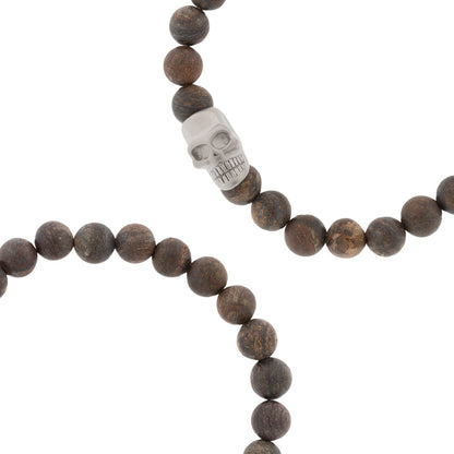 Skull 8mm Round Gemstone Bracelet Matt Bronzite - STEEL & BARNETT