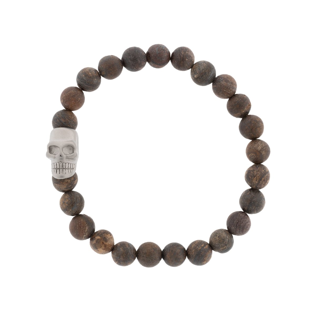 Skull 8mm Round Gemstone Bracelet Matt Bronzite - STEEL & BARNETT