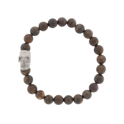 Skull 8mm Round Gemstone Bracelet Matt Bronzite - STEEL & BARNETT