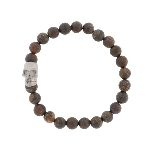 Skull 8mm Round Gemstone Bracelet Matt Bronzite - STEEL & BARNETT