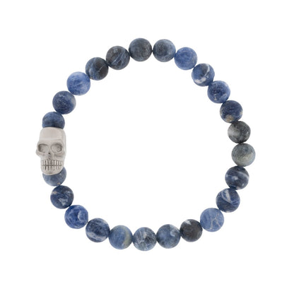 Skull 8mm Round Gemstone Bracelet Matt Sodalite - STEEL & BARNETT