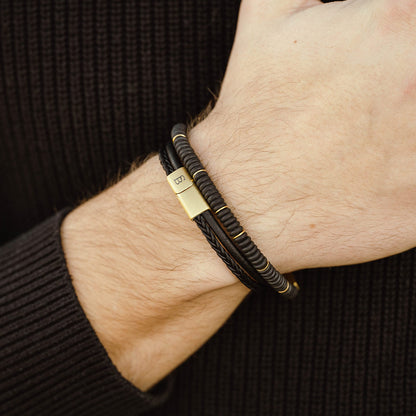 Denby Leather Bracelet 18K Gold/Black